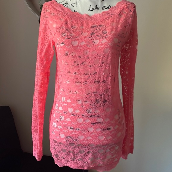 Free People Intimately Scalloped neck Lace Long sleeve Sz Large - Picture 3 of 11